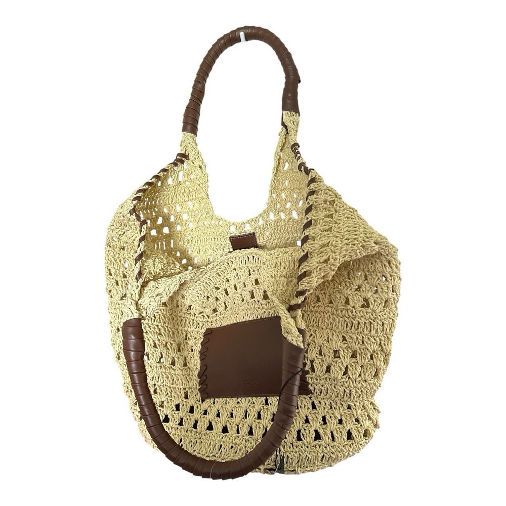BCBGMAXAZRIA Woven Raffia Tote Bag in Natural/Cognac. - Picture 7 of 12
